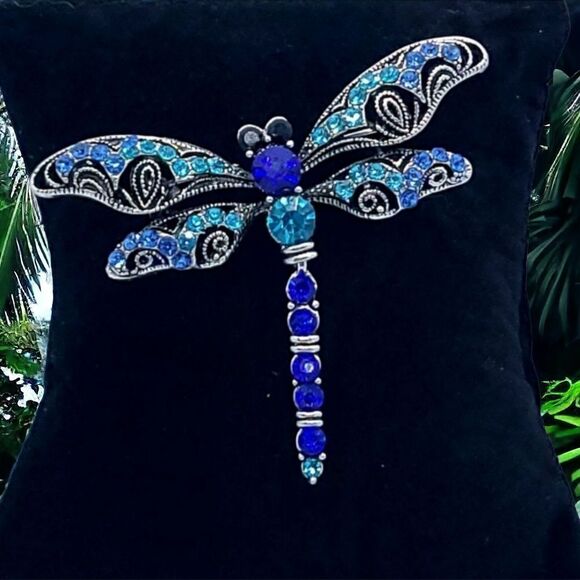 Blue Dragonfly Rhinestone Brooch Large Sparkly Silver Lapel Pin Backpack Fairy - Picture 2 of 7